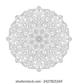 Resumen Floral Mandala para colorear Libro Página para el interior del libro kdp. Pétalos pacíficos, Habilidad para relajarse, Experiencias cerebrales, Paraíso armonioso, Retratos pacíficos, Belleza floreciente, diseño de mandala.