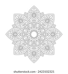 Abstract Floral Mandala Design for Coloring book page, Editable vector file