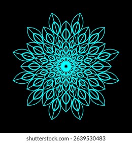 Abstract Floral Mandala Design in Cyan Lines