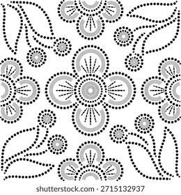 Padrão de design floral abstrato Mandala de flor quadrábulo central com flores tripetais periféricas com folhas e botões, ilustração geométrica pontilhada do vetor floral desenhada em estilo plano pontilhado para bordados, tecido, almofada, cortinas, tapete, papel de parede, azulejos, laminados 