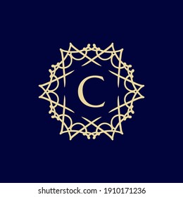 abstract floral mandala logo with the letter C in the middle. editable and easy to custom