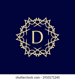 abstract floral mandala logo with the letter D in the middle. editable and easy to custom