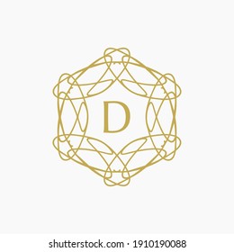 abstract floral mandala logo with the letter D in the middle. editable and easy to custom