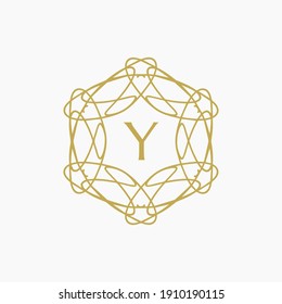 abstract floral mandala logo with the letter Y in the middle. editable and easy to custom