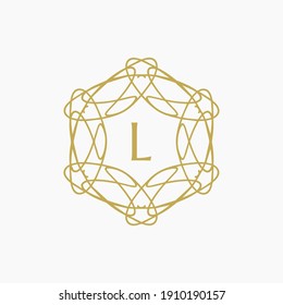 abstract floral mandala logo with the letter L in the middle. editable and easy to custom
