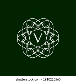 abstract floral mandala logo with the letter V in the middle. editable and easy to custom
