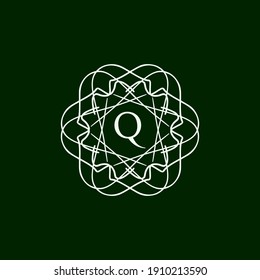 abstract floral mandala logo with the letter Q in the middle. editable and easy to custom