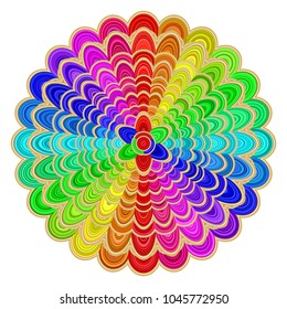 Abstract floral mandala ornament design - circular vector love concept graphic in rainbow colors