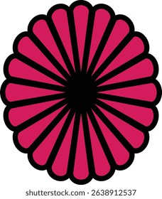 Abstract Floral Mandala Pattern with Bold Petals.A symmetrical floral mandala design featuring vibrant red petals outlined in black.The radial arrangement of petal shapes creates a geometric pattern.