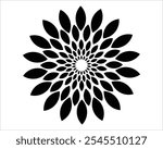 Abstract floral mandala pattern design. Black petal burst in circular symmetry for modern art, Decorative backgrounds and Graphic design projects.