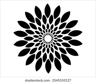 Abstract floral mandala pattern design. Black petal burst in circular symmetry for modern art, Decorative backgrounds and Graphic design projects.