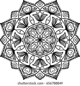 Abstract floral mandala pattern on white background. Decorative elegant lacy design element. Vector illustration.