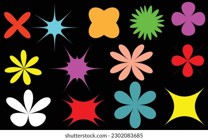 Abstract floral, massage box, star shape with pucker and bloat proses, icons set on a dark background, easily editable icons set, vector art illustration