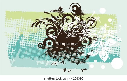 abstract floral medalion on eroded halftone pattern background