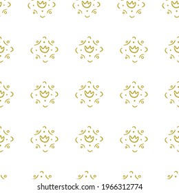 Abstract floral minimalistic seamless pattern in gold. Background in outline style with geometric textures, dots, circles, triangles, lines. Vector illustration.