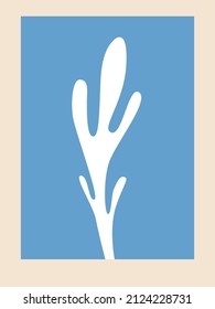Abstract floral motif on a blue background, minimalist painting