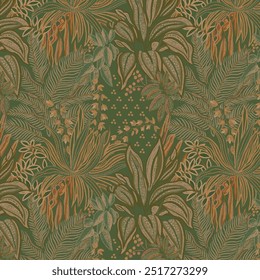 abstract floral nature pattern illustration background Floral illustration with jasmine branches, fern leaves, ginkgo branches.