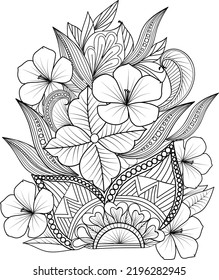 Abstract Floral On White Background Hand Drawn Zentangle Flowers Coloring Page Black And White Illustration Vector Art Bouquet Flower Isolated Image Clip Art