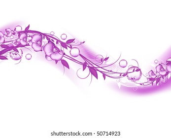 abstrakte Blüte mit Orchideen und Bläschen in Violett. Leerzeichen für Ihren Text kopieren