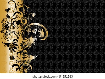 Abstract floral ornament in black and gold colors