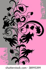 Abstract floral ornament in black, pink and grey colors