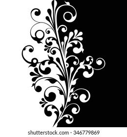 Abstract Floral Ornament Black & White Background.