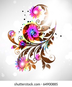 Abstract floral ornament for design. With colorful flowers and leafs