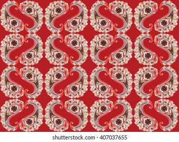 Abstract floral ornament. Flourish ornamental tiled pattern. Fantastic flowers and leaves oriental seamless background