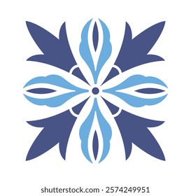 Abstract floral ornament with geometric petals in blue tones, set against a white background. Creative concept of nature and symmetry. Vector illustration