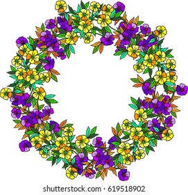Abstract floral ornament with leaves and flowers. Decorative wreath. Vector illustration.