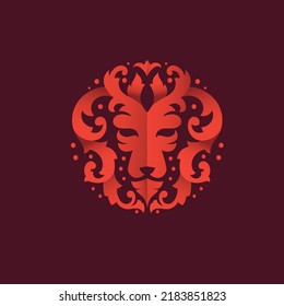 abstract floral Ornament lion Head mascot vector illustration