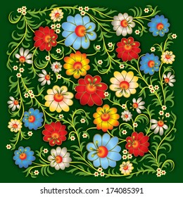 abstract floral ornament on a green background