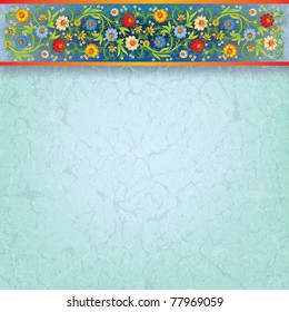 abstract floral ornament on grunge blue background