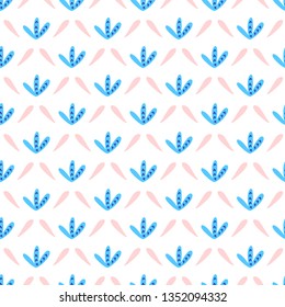 Abstract floral ornament. Seamless pattern with petal and flowers on white background. Vector hand drawn print
