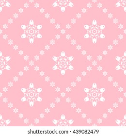 Abstract floral ornament seamless pattern with diagonal floral ornament of pink color for wallpapers and background.