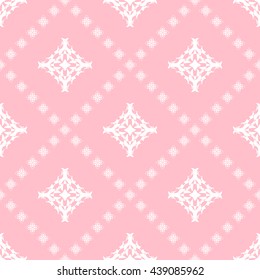 Abstract floral ornament seamless pattern with diagonal floral ornament of pink color for wallpapers and background.