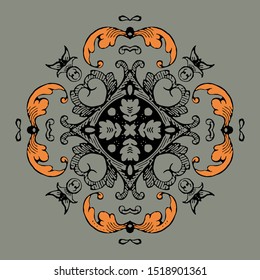 abstract floral ornament, tribal ethnic pattern, isolated decorative element for card design Vector fashion illustration,