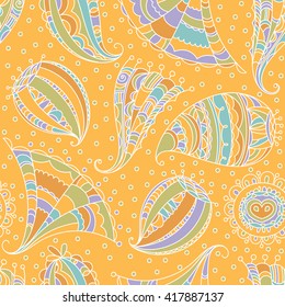 Abstract floral ornament. Vector seamless bright colorful doodle hand drawn pattern.