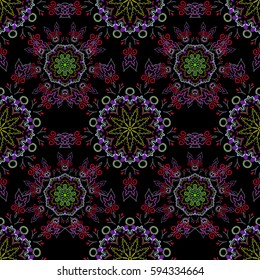 Abstract floral ornament, vector seamless pattern of abstract multicolored decorative elements.