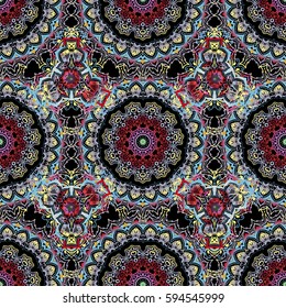 Abstract floral ornament, vector seamless pattern of abstract multicolored decorative elements.