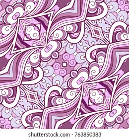 Abstract floral ornament, vector seamless pattern in pink colors