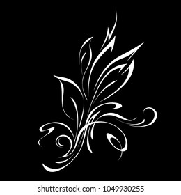 abstract floral ornament in white lines on a black background