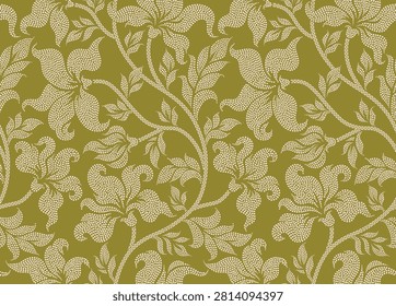 Abstract floral ornamental border seamless pattern with dotted style. 