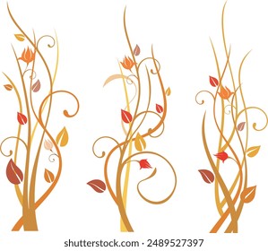 Abstract floral ornamental swirl designs, borders, headers, dividers, vector set. Page decoration elements. Autumn branches theme.