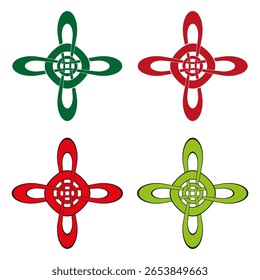 Abstract floral ornaments. Green red shapes. Decorative swirling elements. Vector Celtic illustration