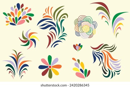 Abstract floral ornate decor elements clipart ornamental decorative flower leaf set vector element design