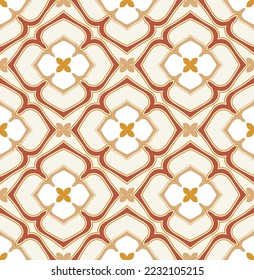Abstract Floral Ottoman Style Ceramic Aztec Tile Moroccan Vector Seamless Pattern Porcelain Concept Perfect for Allover Fabric Print Trendy Fashion Colors Ecru Amber Brown Tones