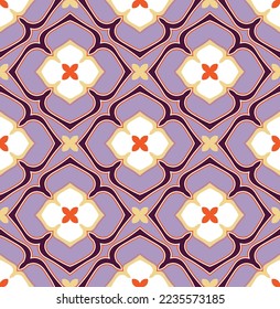 Abstract Floral Ottoman Style Ceramic Aztec Tile Moroccan Vector Seamless Pattern Porcelain Concept Perfect for Allover Fabric Print Trendy Fashion Colors Lilac Purple Tones