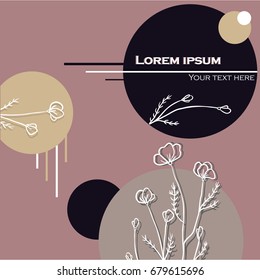 Abstract floral outline background with geometric shapes and space to add text. Vector illustration