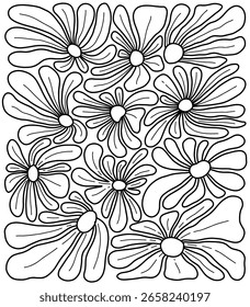 Abstract floral outline pattern line art background. Hand drawn coloring page abstract flowers pattern